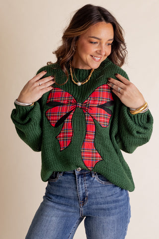 Pinch Me Christmas Plaid Bow Sweater