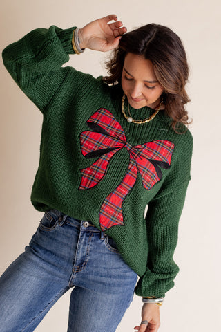 Pinch Me Christmas Plaid Bow Sweater