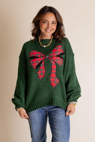 Pinch Me Christmas Plaid Bow Sweater