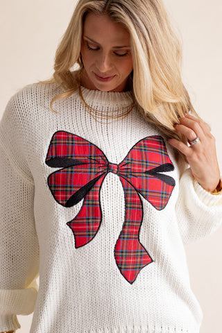 Pinch Me Christmas Plaid Bow Sweater