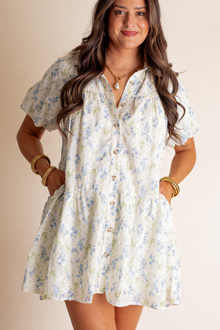 Here We Go Button Down Mini Dress