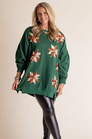 Northern Chill Flower Sequins Sweatshirt Dress