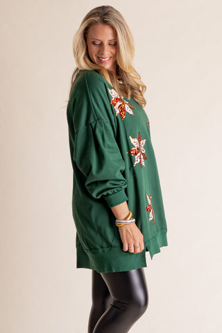 Northern Chill Flower Sequins Sweatshirt Dress