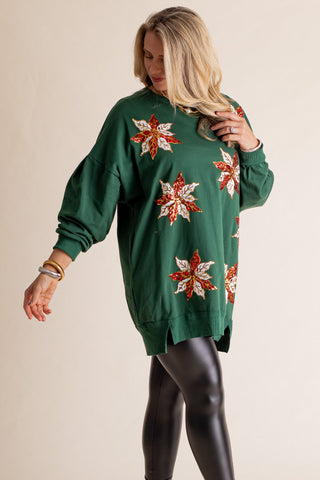 Northern Chill Flower Sequins Sweatshirt Dress