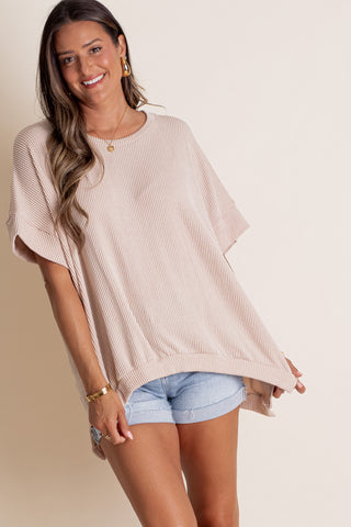 Feeling Like This Urban Ribbed Short Sleeve Top