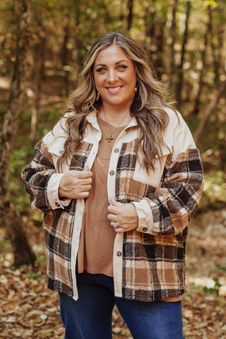 Out On Me Plaid Sherpa Shacket - CURVY