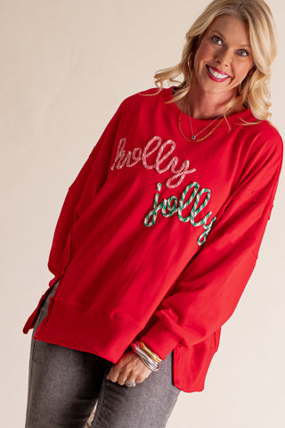 Holly Jolly Embroidered Pullover