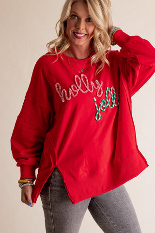 Holly Jolly Embroidered Pullover