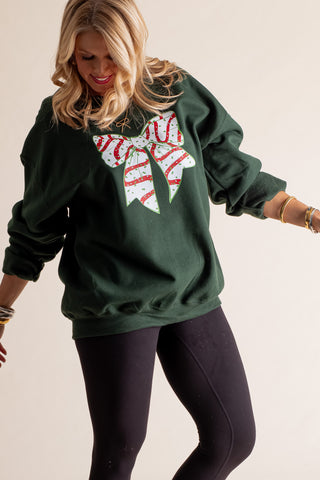 Green Christmas Tree Cake Bow Sweatshirt