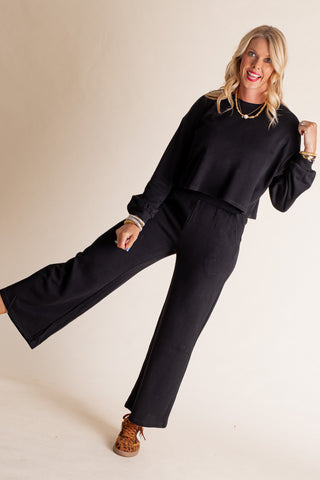 Roll With It Knit Top And Wide Leg Lounge Pants Set