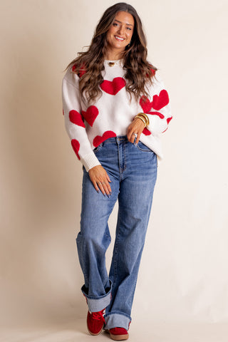 Heart On Fire Round Neck Sweater