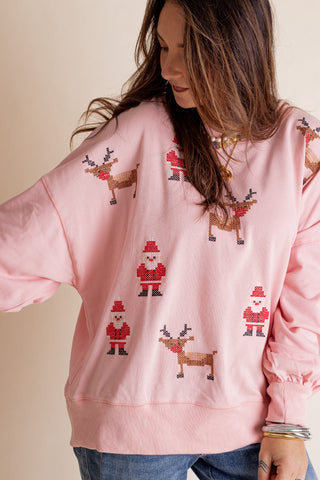 Santa and Rudolph Cross Stitch Sweatshirt