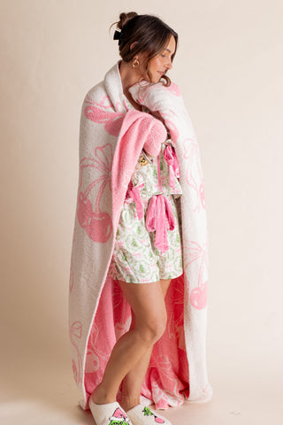 Cherry with Bow Print Cozy Soft Throw Blanket