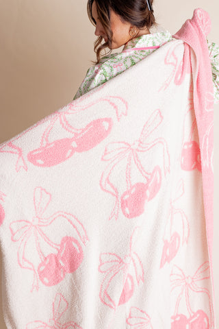 Cherry with Bow Print Cozy Soft Throw Blanket