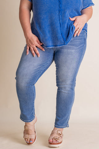 Victoria Mid Rise Side Slit Ankle Skinny Jeans - CURVY