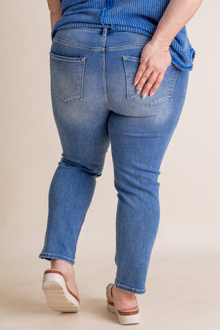 Victoria Mid Rise Side Slit Ankle Skinny Jeans - CURVY