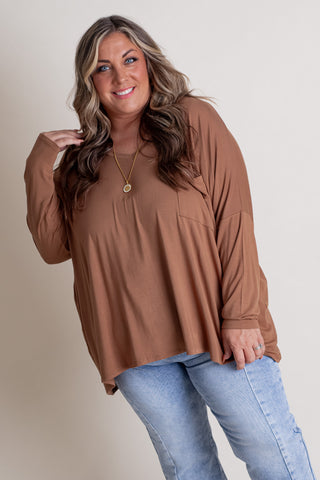 Waiting For Takeoff V Neck Top - CURVY