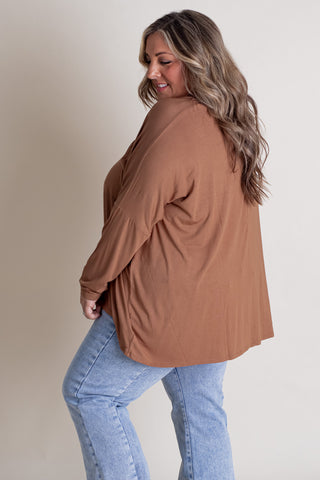 Waiting For Takeoff V Neck Top - CURVY