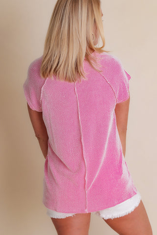 Spring Fling Ribbed V Neck Top