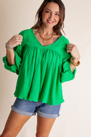 Settled Down V Neck Babydoll Top