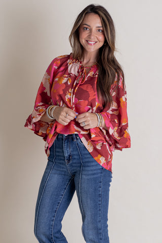 Take Me Away Split Ruffle Neck Top