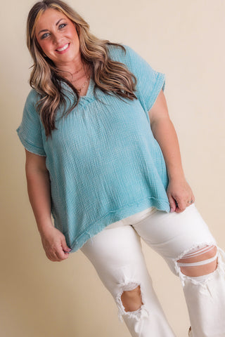 Let's Stay In V Neck Top - CURVY *Final Sale*