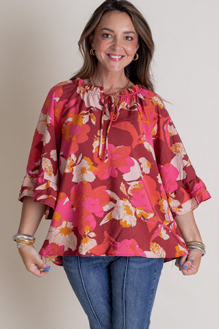 Take Me Away Split Ruffle Neck Top