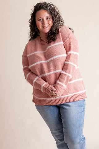 Alone Time Striped Chenille Sweater - CURVY