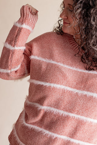 Alone Time Striped Chenille Sweater - CURVY