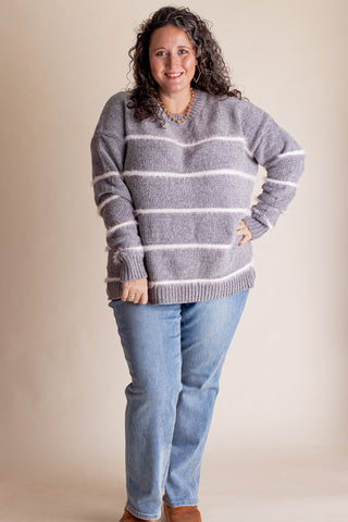 Alone Time Striped Chenille Sweater - CURVY