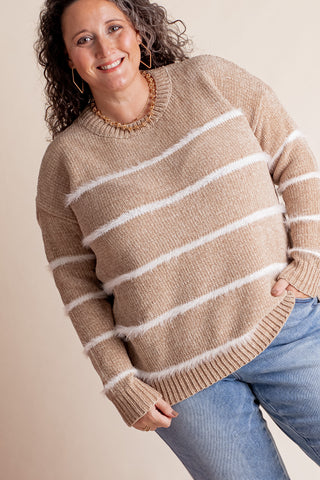 Alone Time Striped Chenille Sweater - CURVY