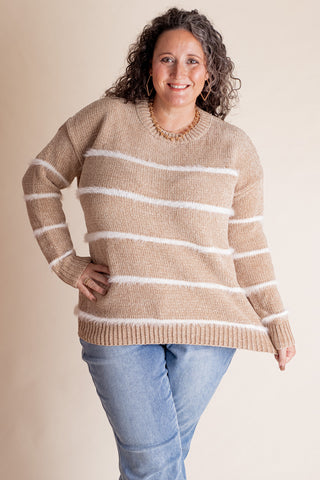 Alone Time Striped Chenille Sweater - CURVY