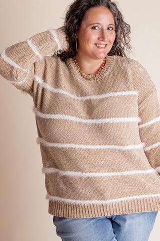 Alone Time Striped Chenille Sweater - CURVY