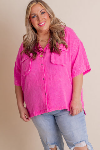 Happy Endings Button Down Top - CURVY *Final Sale*