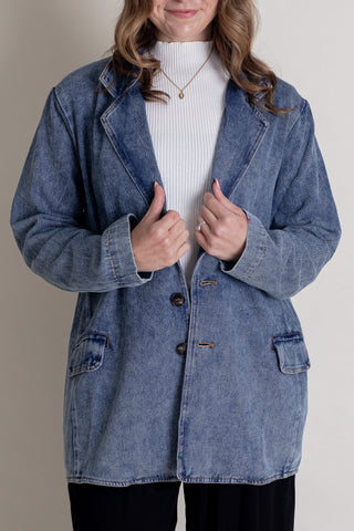 Fall For Me Washed Denim Blazer