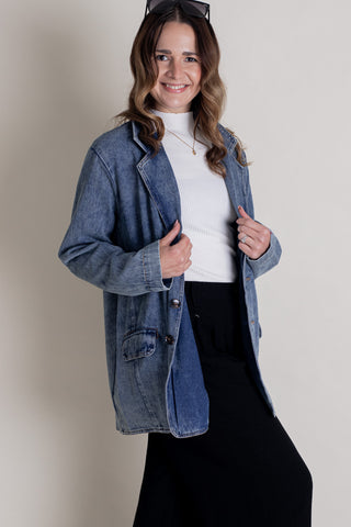 Fall For Me Washed Denim Blazer