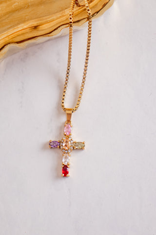 Rainbow Cross Necklace