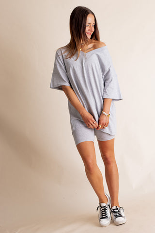 Piece It Together V Neck Top and Biker Shorts Set