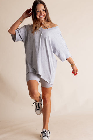 Piece It Together V Neck Top and Biker Shorts Set