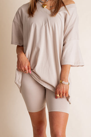 Piece It Together V Neck Top and Biker Shorts Set