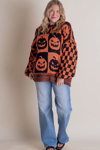 Jack O Lantern Checkered Sweater *Final Sale*