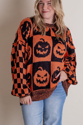 Jack O Lantern Checkered Sweater *Final Sale*