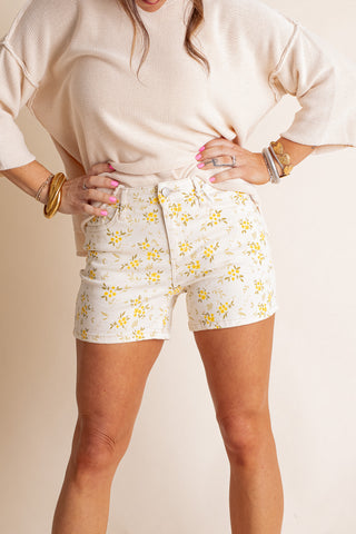 Flora Mid Rise Flower Print Shorts