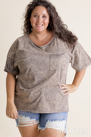 I'm Into You Acid Wash Pocket Tee - CURVY *Final Sale*