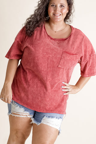 I'm Into You Acid Wash Pocket Tee - CURVY *Final Sale*