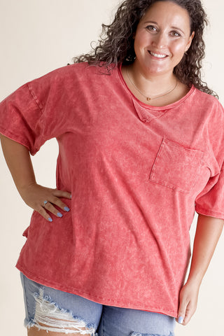 I'm Into You Acid Wash Pocket Tee - CURVY *Final Sale*