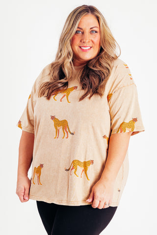 Never A Cheetah Washed Top - CURVY