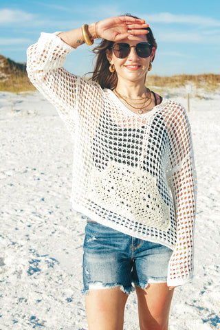 Oceanfront Oasis V Neck Crochet Top *Final Sale*