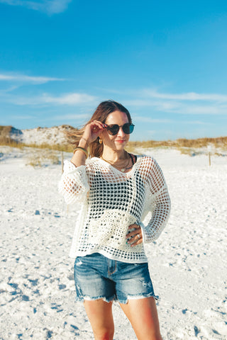 Oceanfront Oasis V Neck Crochet Top *Final Sale*