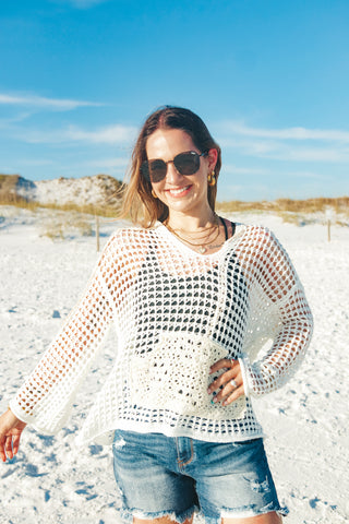 Oceanfront Oasis V Neck Crochet Top *Final Sale*